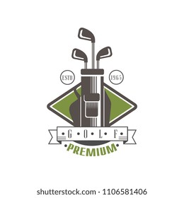 Golf premium logo estd 1965, retro label for golf championship, sport club, business card vector Illustration on a white background