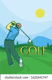 golf professional club poster illustration golfer in retro design