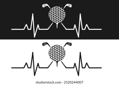 Golf mit Puls, Herz Beat, Golf Lover, Vektor, Golf Love Vektor, Vektor, Golfball, Schläger, Silhouette, Sport Silhouette