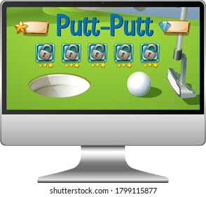 Golf Or Putt Putt Game On Computer Screen Illustration