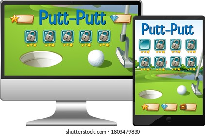 Golf Or Putt Putt Game On Different Electronics Gadget Screens Illustration