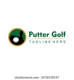 golf putter logo concept circle ball black green gold typography landscape