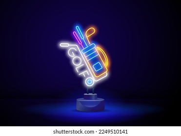 Golf Putters Ball neon light sign vector. Golf Club Neon Signs Vector. Design Template Neon Style. Glowing bright icon Golf Putters Ball sign.