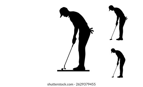 Golf Putting symbol, black isolated silhouette