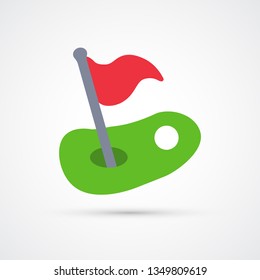 Golf red flag ball and hole trendy color icon. Vector eps 10.