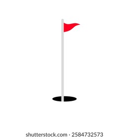 golf red flag and hole. Isolated on white background. Flat vector illustration. Sport concept. Goal achievement sign.