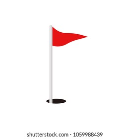 golf red flag and hole vector icon