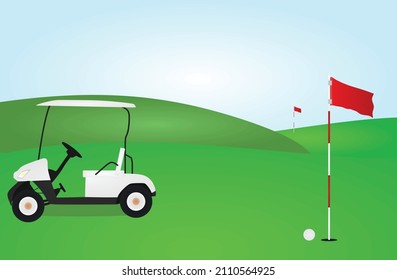 Golf scene with flag and ball. vector