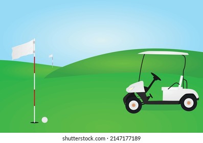Golf scene with flag and ball. vector