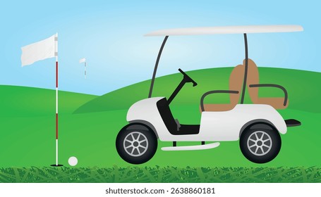 Golf scene with flag and ball. vector