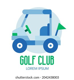 Golf School And Club Logotype. Golfing League Logo Or Emblem With Golf Cart Icon Flat Style.