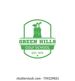 Golf school vector logo, vintage emblem on white