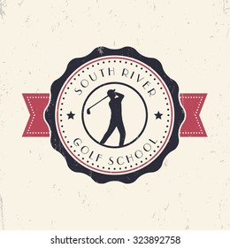 Golf School Vintage color grunge emblem, sign, vector illustration