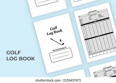 Golf score journal interior. Golf score tracker and cart information notebook template. Interior of a logbook. Golf location and player information journal template. Sports scorebook interior.