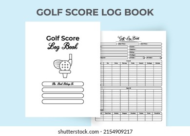 Golf score tracker journal interior. Golf regular score calculator and location tracker template. Interior of a notebook. Golf player information tracker and weather condition checker interior.
