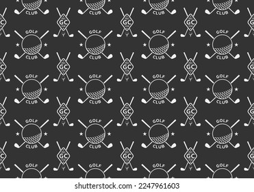 Golf seamless pattern or background with crossed golf clubs and ball on tee. Vector illustration.