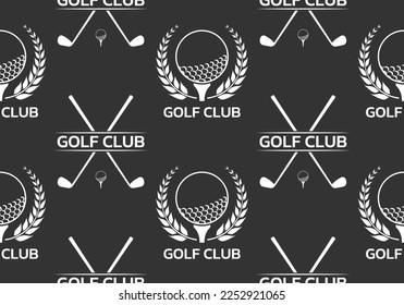 Golf seamless pattern or background with crossed golf clubs and ball on tee. Vector illustration.