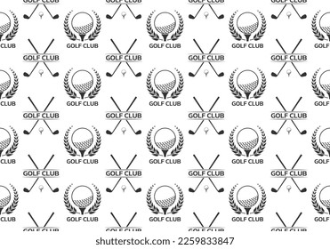 Golf seamless pattern or background with crossed golf clubs and ball on tee. Vector illustration.