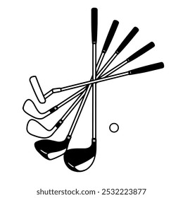 conjunto de golfe de 5 clubes de golfe ícone monocromático ilustração