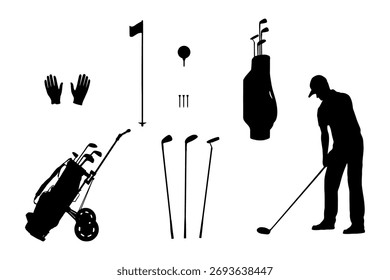 Conjunto de golf base siluetas sobre fondo blanco