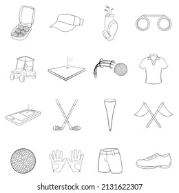 Golf set icons in outline style isolated on white background