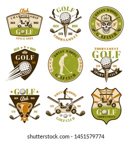 Golf Set Nine Colored Vector Emblems Stock Vector (Royalty Free ...