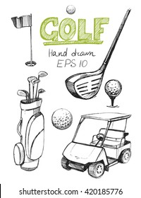 Golf Set. Vector Sketch