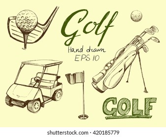 Golf Set. Vector Sketch