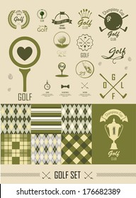 Golf. Set of vintage patterns. Vector Set Golfing Champion Labels and Icons. Seamless