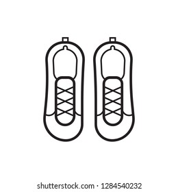 Golf shoes icon in line art. Bowling boot pair logo or emblem template.