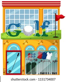 A golf shop on white background illustration