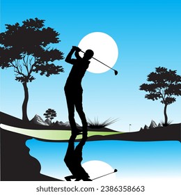 Golf silhouette vector illustration, blue tone.