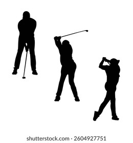 Golf Silhouette Vector: Swinging Club And Putting Poses for Digital Design