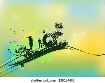Golf Silhouettes in green background