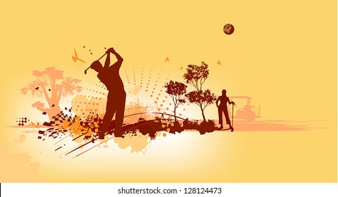 Golf Silhouettes in yellow background