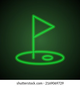Golf simple icon vector. Flat design. Green neon on black background with green light.ai