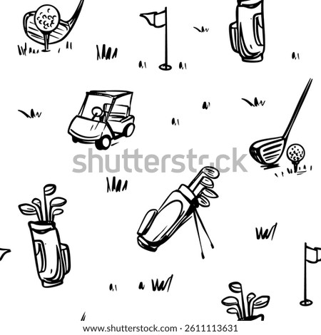 Golf sketch seamless pattern. Sports tools vector illustration. Hand drawn vintage style, isolated