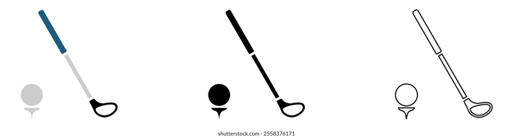 golf sport with ball tee and club stick vector pictogram sign icon symbol ui and ux design, glyphs and stroke line