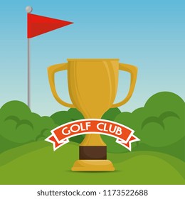 golf sport club with trophy cup
