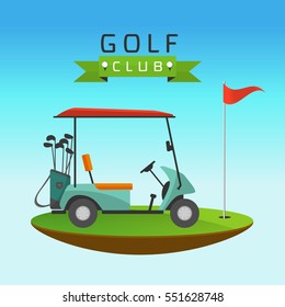 Golf sport concept represented by cart and clubs icon. Color full and flat illustration.