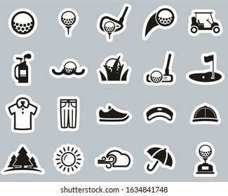 Golf Sport & Golf Equipment Icons Black & White Sticker Set big