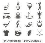 Golf sport game vector glyph icons set. Clubhead and balls silhouette symbols. Golf championship, professional clothes for playing isolated clipart collection. Entertainment activity design elements