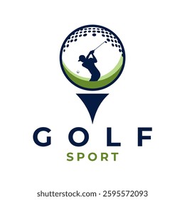 Golf sport logo design template. Combination Golfer and Golf ball logo icon vetor