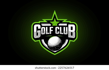 Golf sport logo. Emblem with shield and star. Badge for golf community or tournament