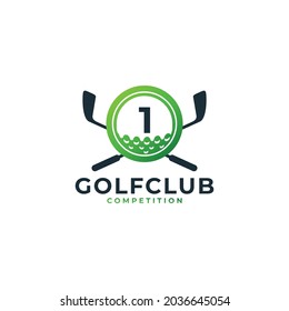 Golf Sport Logo. Number 1 for Golf Logo Design Vector Template. Eps10 Vector