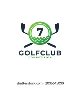 Golf Sport Logo. Number 7 for Golf Logo Design Vector Template. Eps10 Vector