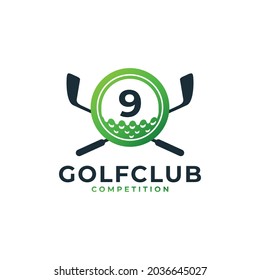 Golf Sport Logo. Number 9 for Golf Logo Design Vector Template. Eps10 Vector
