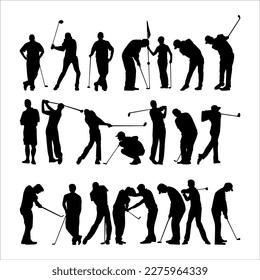  golf sport male person silhouette icon illustration set