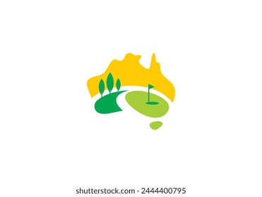 golf sport with map of australia logo design