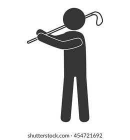 Golf sport player pictogram isolated flat icon, vector illustration.